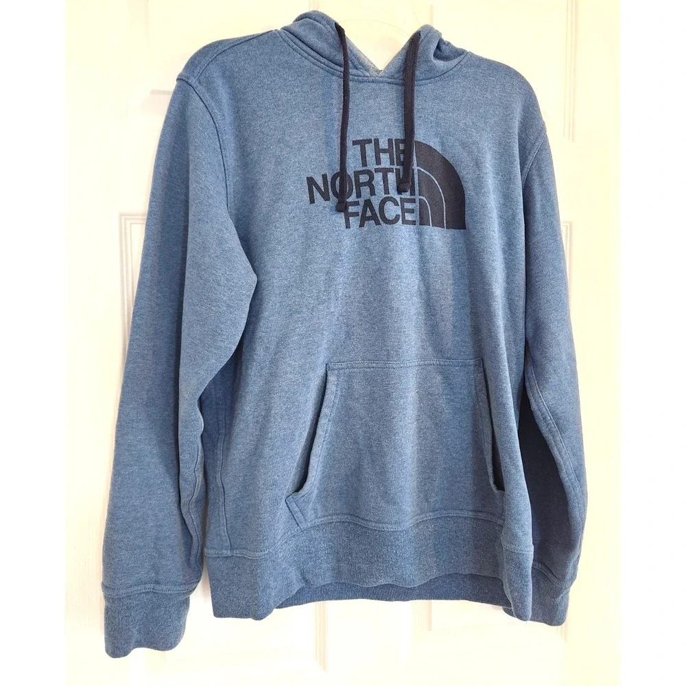 The North Face Hoodie Mens Small Blue Pullover Fleece Logo Graphic Kangaroo